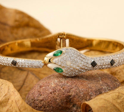 Luxury Crystal Serpent Bangle – Tarnish-Free Gold Stainless Steel Snake Bracelet