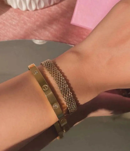 18K Gold Plated Luxury Screw & Mesh Bracelet Stack - ACERO JEWELS