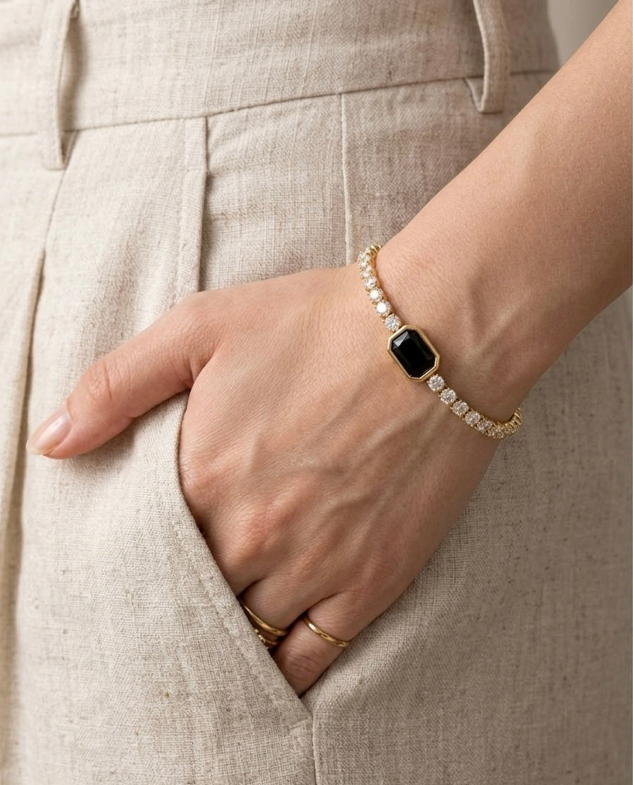 Midnight Emerald-Cut Tennis Bracelet - 18K Gold Plated Zircon Statement Jewelry