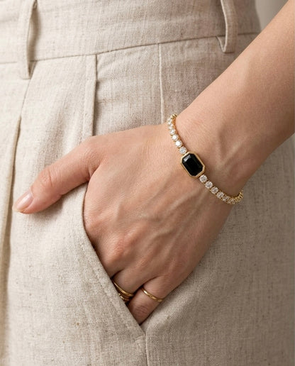 Midnight Emerald-Cut Tennis Bracelet - 18K Gold Plated Zircon Statement Jewelry