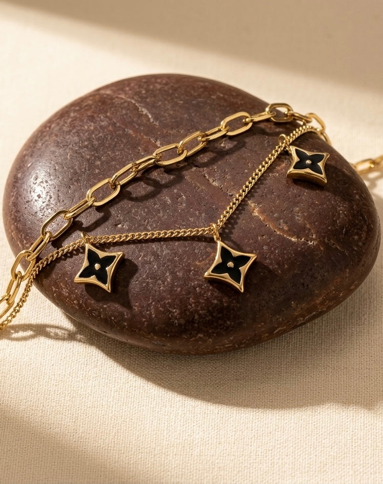 18k Gold Plated Double Layer Clover Charm Bracelet