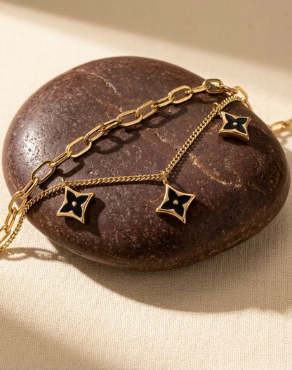 18k Gold Plated Double Layer Clover Charm Bracelet