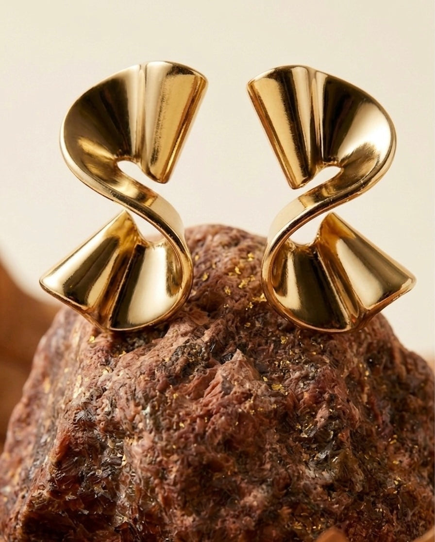 Modern 18K Gold Plated Sculptural Twist Stud Earrings