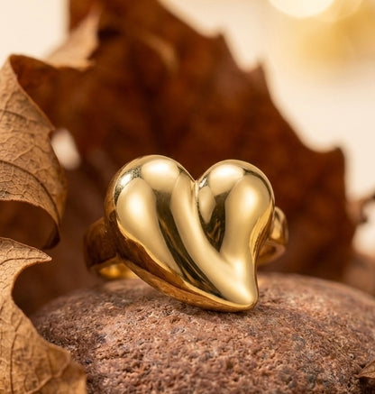 18K Gold Plated Chunky Puffy Heart Ring – Bold Molten Heart Statement Jewelry