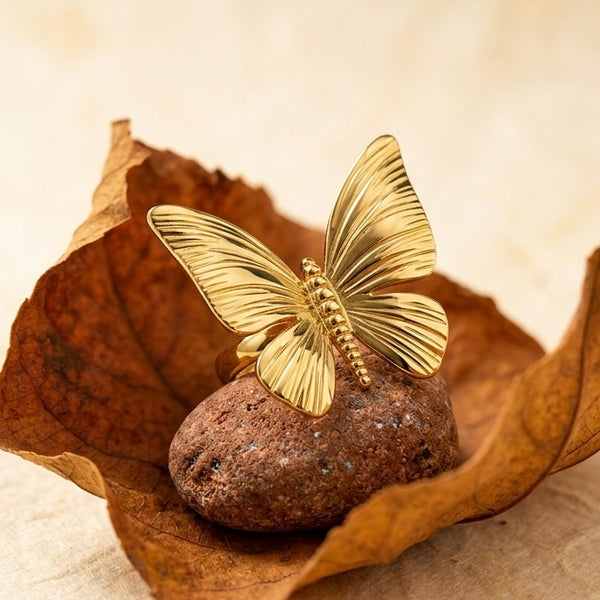 18K Gold Plated Butterfly Statement Ring for Women