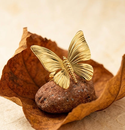 18K Gold Plated Butterfly Statement Ring for Women