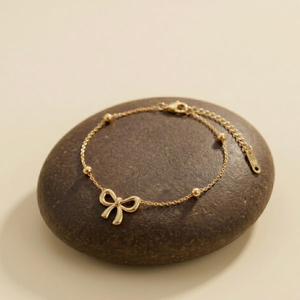 Anti-Tarnish Waterproof Bow Bracelet - Delicate Gold Chain with Ribbon Charm