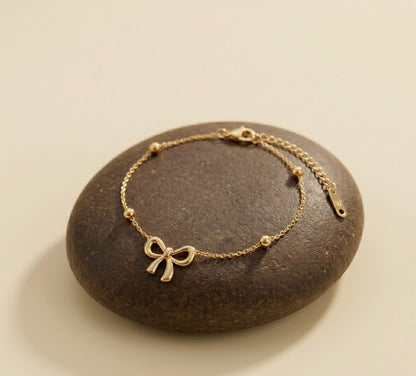 Anti-Tarnish Waterproof Bow Bracelet - Delicate Gold Chain with Ribbon Charm