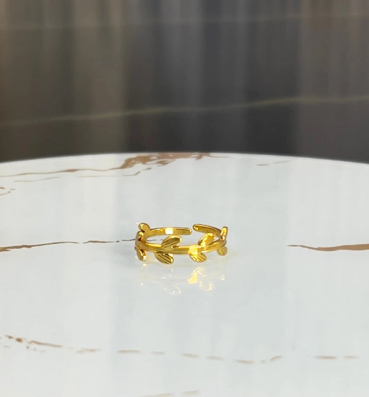 Dainty 18K Gold Plated Laurel Leaf Vine Ring | Minimalist Olive Branch Eternity Band for Women | Waterproof & Tarnish-Free Stainless Steel Nature Jewelry - ACERO JEWELS