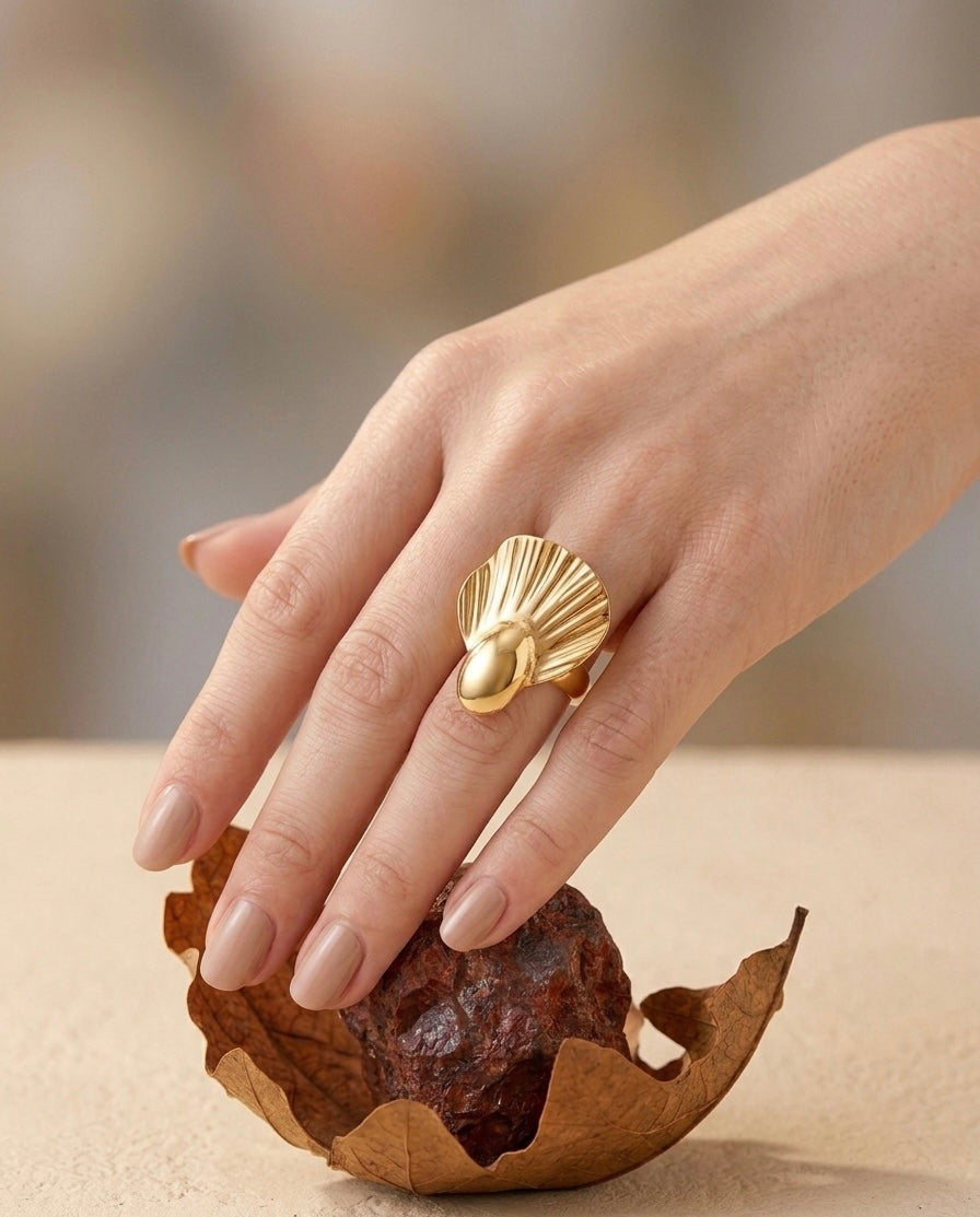 18k Gold Plated Scalloped Shell Statement Ring