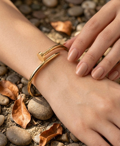 18K Gold Plated Nail Bangle - Sleek Industrial Design