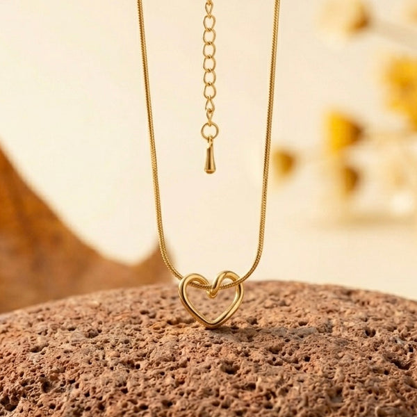 18K Gold Plated Abstract Open Heart Necklace | Dainty Knotted Heart Pendant on Snake Chain