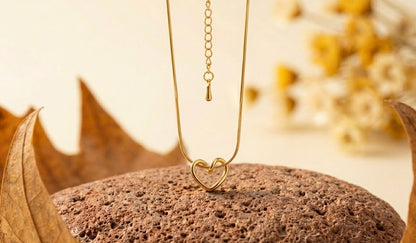 18K Gold Plated Abstract Open Heart Necklace | Dainty Knotted Heart Pendant on Snake Chain