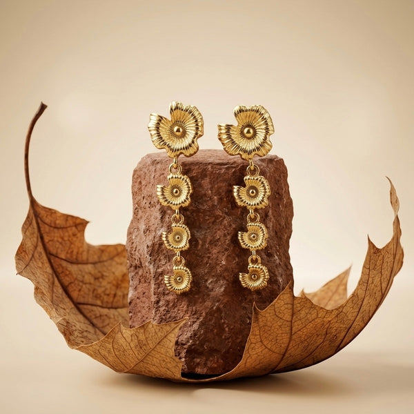 Exquisite 18K Gold Plated Floral Drop Earrings