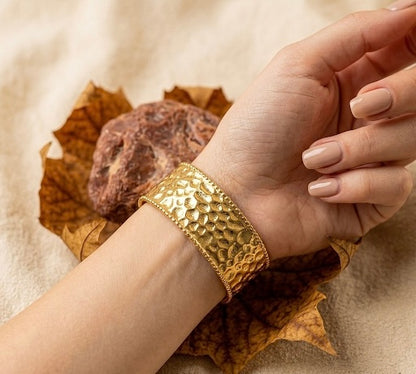 Hammered Gilded Statement Cuff | 18K Gold Plated Luxury Bangle