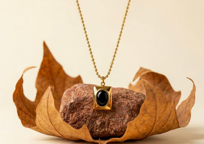 18K Gold Plated Black Oval Medallion Necklace