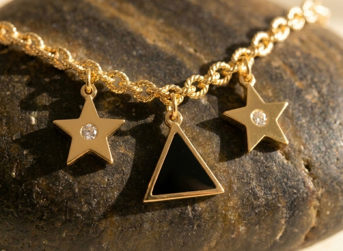Celestial Star & Triangle Charm Bracelet – 18K Gold Plated, Anti-Tarnish & Waterproof