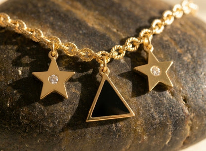 Celestial Star & Triangle Charm Bracelet – 18K Gold Plated, Anti-Tarnish & Waterproof