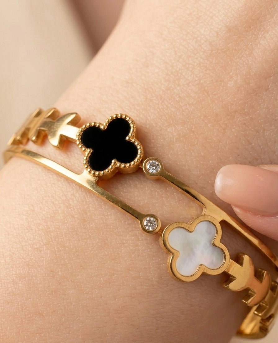 Luxury 18k Gold Plated Double Layer Clover Bangle