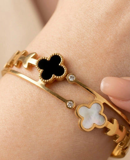 Luxury 18k Gold Plated Double Layer Clover Bangle