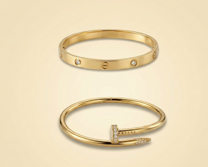18K Gold Plated Stone-Studded Bangle & Crystal Nail Bracelet Set