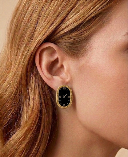 Vintage-Inspired 18K Gold Plated Roman Numeral Clock Face Earrings