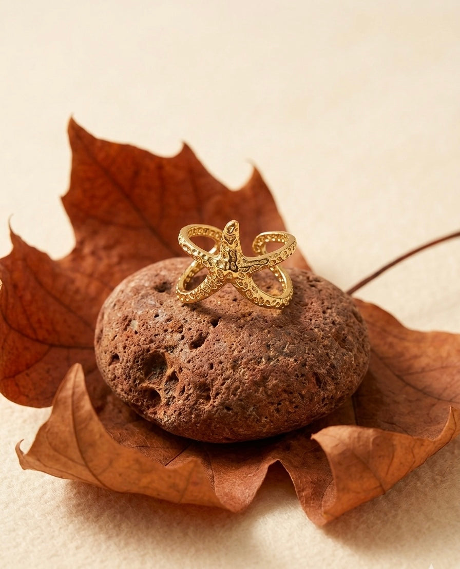 Oceanic Star 18K Gold Plated Starfish Ring ACERO JEWELS