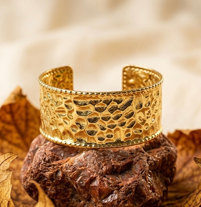 Hammered Gilded Statement Cuff | 18K Gold Plated Luxury Bangle