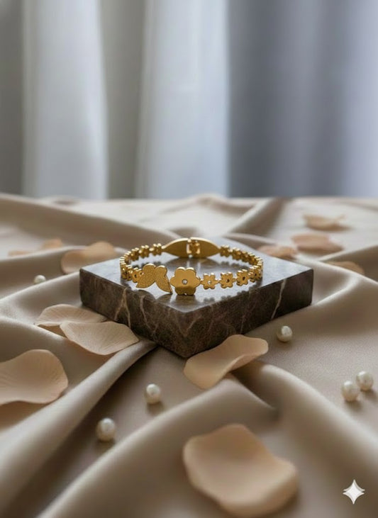 Eternal Spring Butterfly & Flower Gold Bracelet