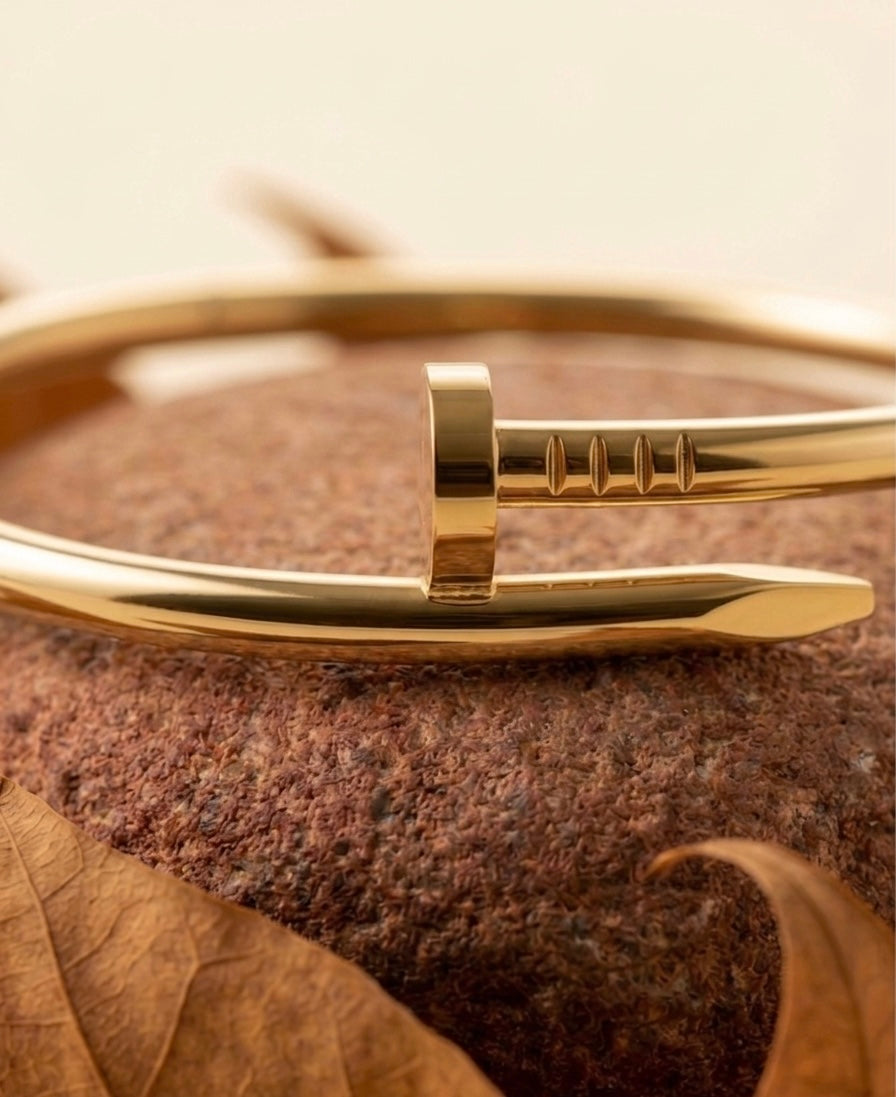 18K Gold Plated Nail Bangle - Sleek Industrial Design