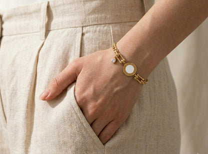 Reversible Roman Medallion Bracelet – Black & White Dual Tone, 18K Gold Plated