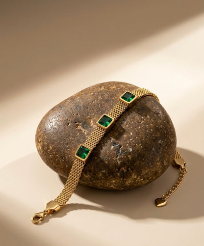 18k Gold Plated Emerald Green Mesh Chain Bracelet