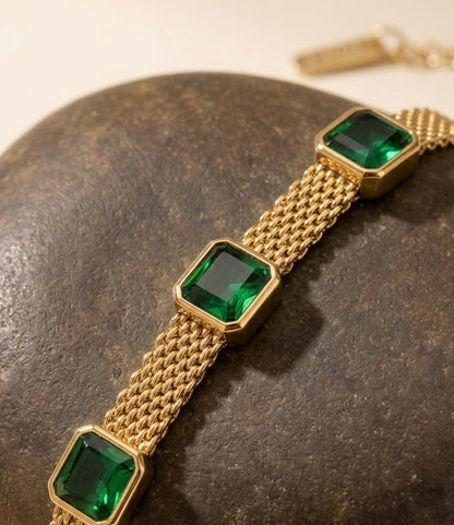 18k Gold Plated Emerald Green Mesh Chain Bracelet