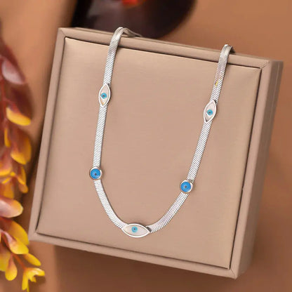 Elegant Silver Nazar Choker - High-Polish Herringbone Chain - Protective Evil Eye Jewelry for Women - ACERO JEWELS