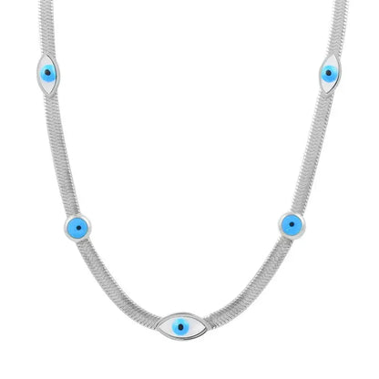Elegant Silver Nazar Choker - High-Polish Herringbone Chain - Protective Evil Eye Jewelry for Women - ACERO JEWELS