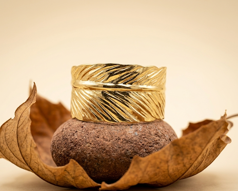 Vintage Leaf Textured Cuff Bracelet | Gold Statement Open Bangle