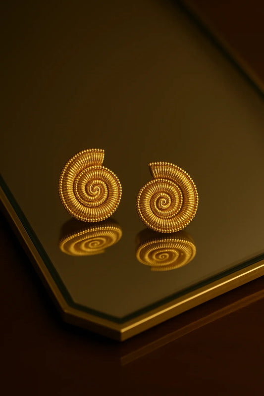 Vintage Texture Geometric Round Earrings for Women 18K Gold Plated Stainless Steel Conch Statement Ear Studs Waterproof Jewelry