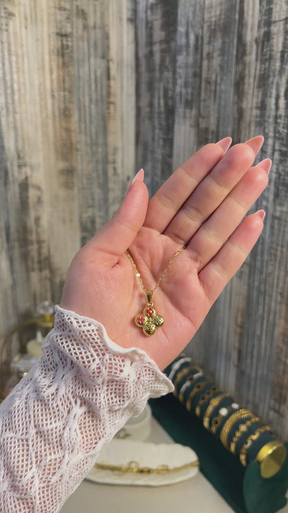 Luxury Inspired 18K Gold Plated Four-Leaf Clover Pendant Necklace | Colorful Enamel Monogram Charm Jewelry for Women