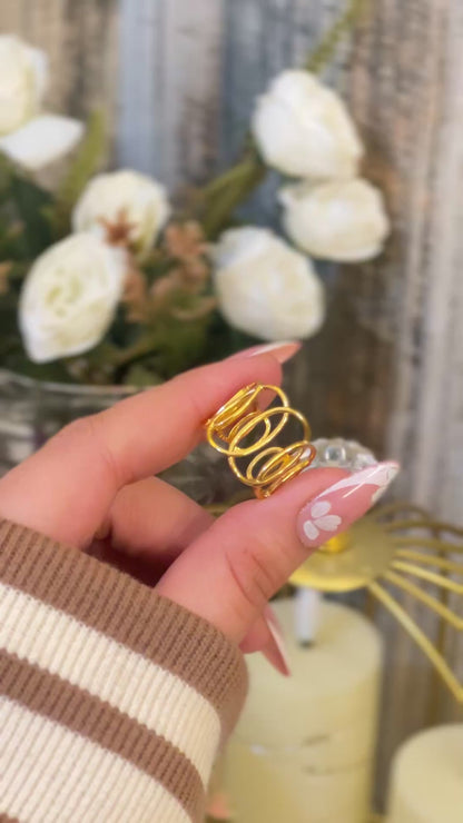 18K Gold Plated Abstract Oval Ring - Geometric Openwork Statement Band - Wide Filigree Hollow Ring - Minimalist Linked Circle Jewelry