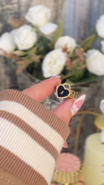 Elegant Black Enamel Heart Lock and Key Ring - Gold Plated Romantic Jewelry for Women