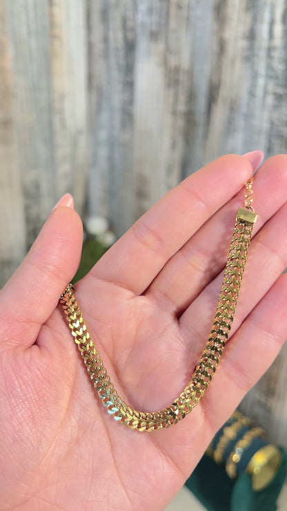 Bold 18K Gold Double Herringbone Bracelet – Anti-Tarnish & Waterproof