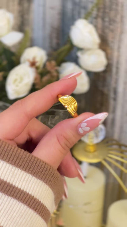 Dainty 18K Gold Plated Rainbow Arch Ring for Women | Minimalist Textured Half-Circle Statement Ring | Tarnish-Free Stainless Steel Everyday Jewelry