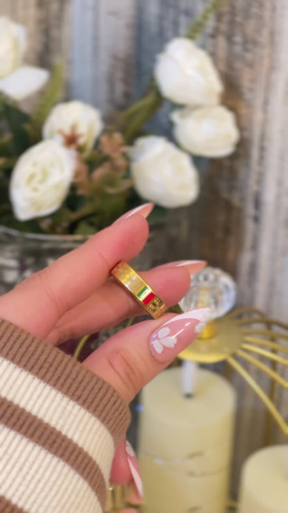 Designer Inspired 18K Gold Plated Band Ring | Luxury Italian Style Enamel Striped Ring | Premium Waterproof Stainless Steel Ring for Men & Women