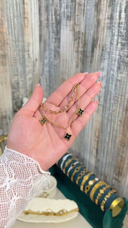 Gold Paperclip & Black Star Charm Bracelet | Waterproof & Tarnish-Free