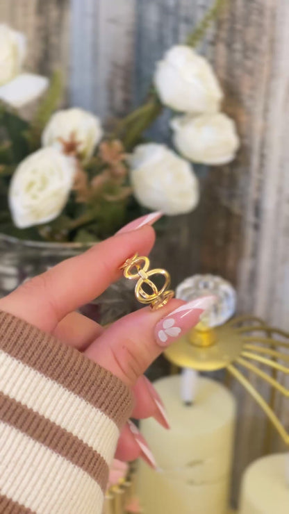 18K Gold Plated Oval Link Ring - Geometric Open Chain Statement Band - Minimalist Interlocking Circle Ring - Adjustable Gold Jewelry for Her
