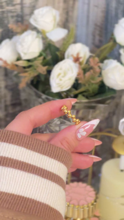 18K Gold Plated Beaded Bubble Adjustable Ring | Minimalist High-Shine Dotted Band Ring | Contemporary Stackable Gold Ring for Women