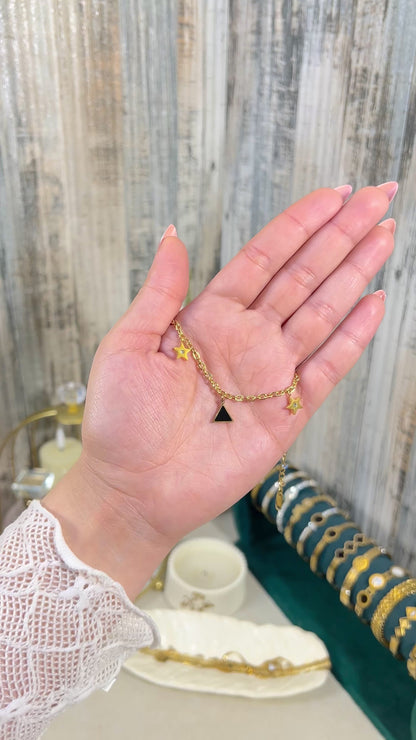 Celestial Star & Triangle Charm Bracelet – 18K Gold Plated, Anti-Tarnish & Waterproof